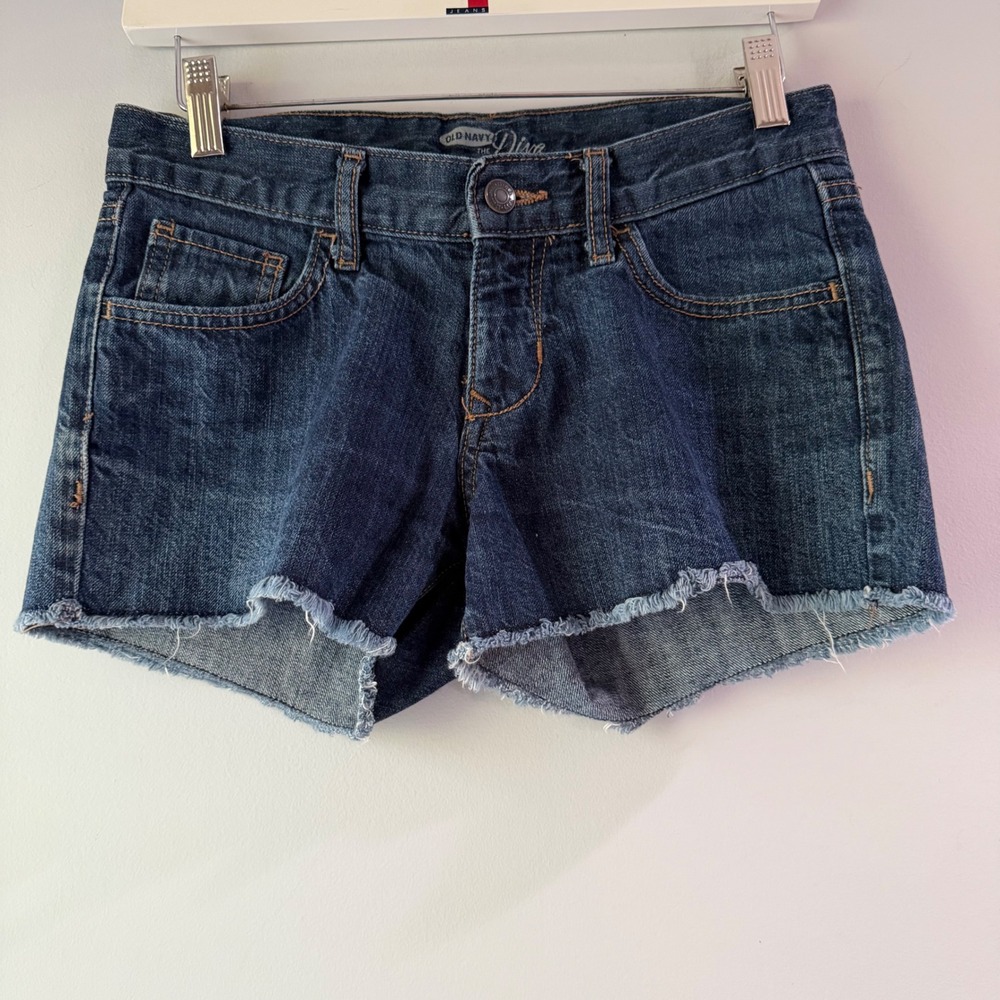 Old Navy The Diva Denim Shorts Womens 0 Dark Wash Excellent Raw Hem Cutoffs